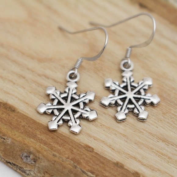 Silver Snowflake Charm Earrings - Picture 4 of 8